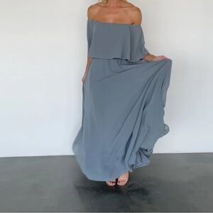 Baltic Born Dusty Blue off the Shoulder Dress